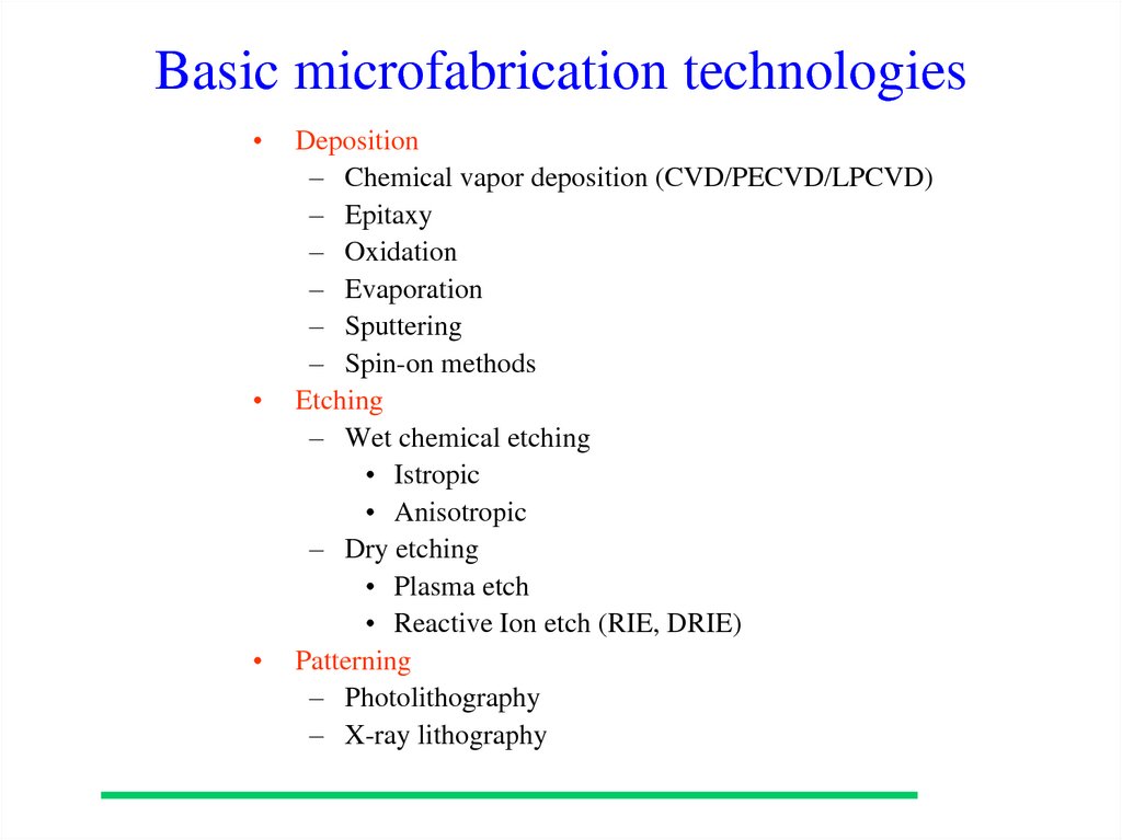 Basic microfabrication technologies