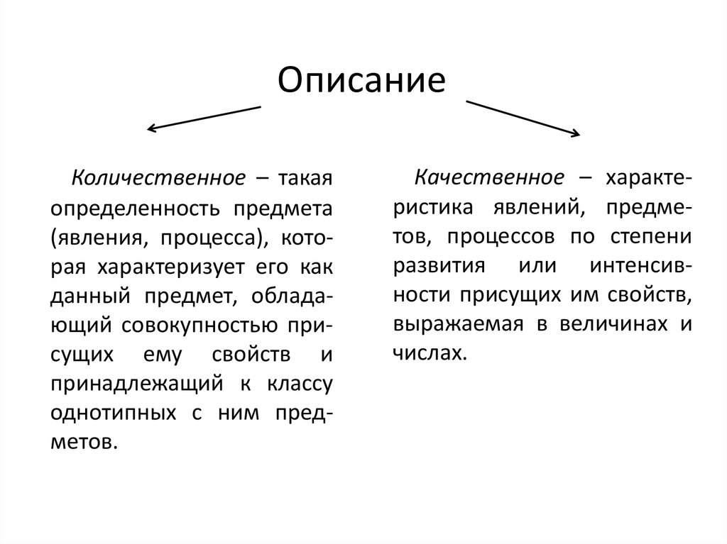 Понятие описание. Описание качественной характеристика предмета. Количественное описание.