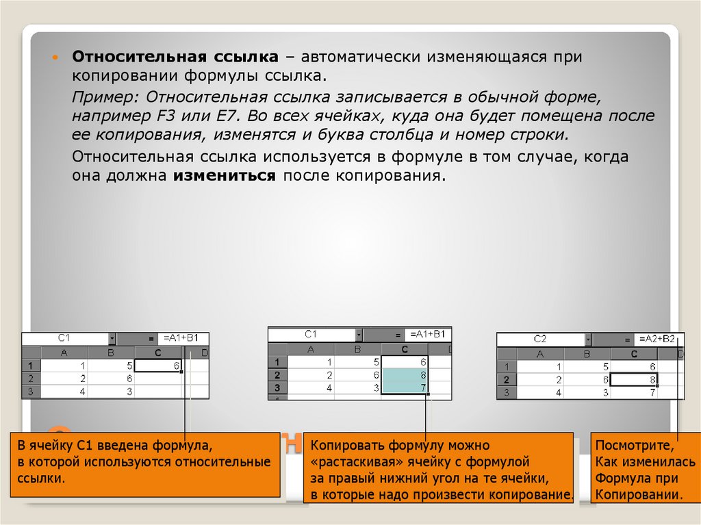 После копирования. Относительная ссылка при копировании. Пример относительной ссылки. Относительная ссылка изменяется при копировании. При копировании в электронной таблице относительные ссылки.