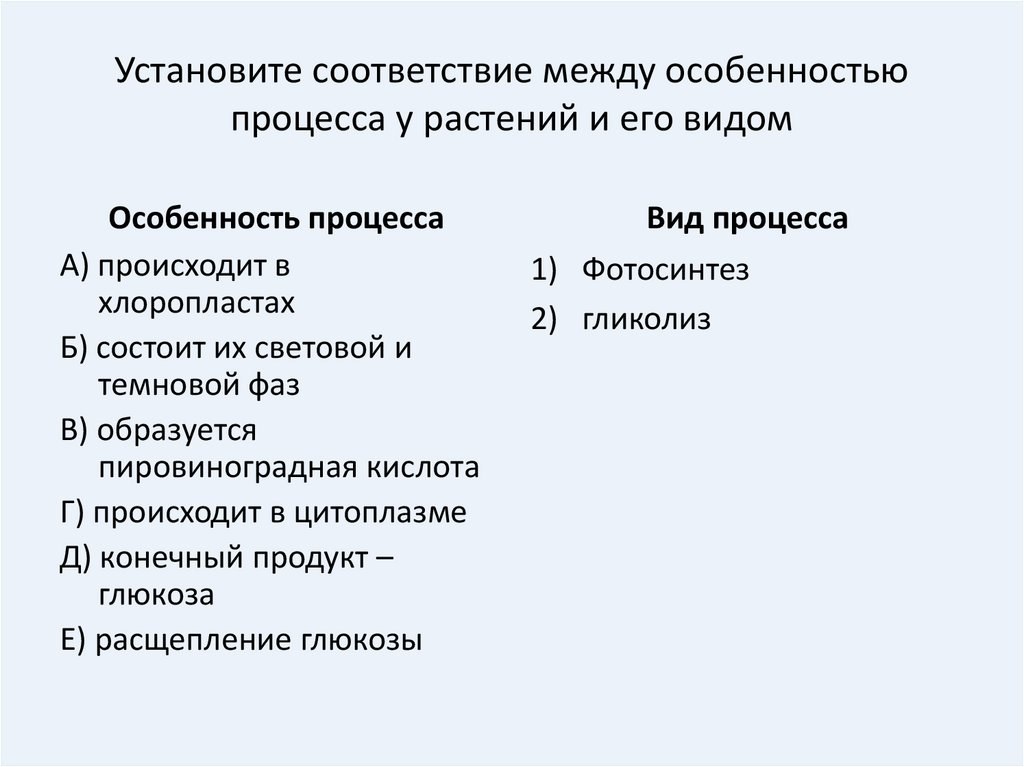 Установите соответствие между особенностями строения. Установите соответствие между особенностью процесса и его видом. Установите соответствие между процессами. Установите соответствие между особенностями. Установите соответствие между видами рас.