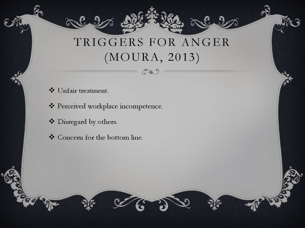 Triggers for anger (MOURA, 2013)