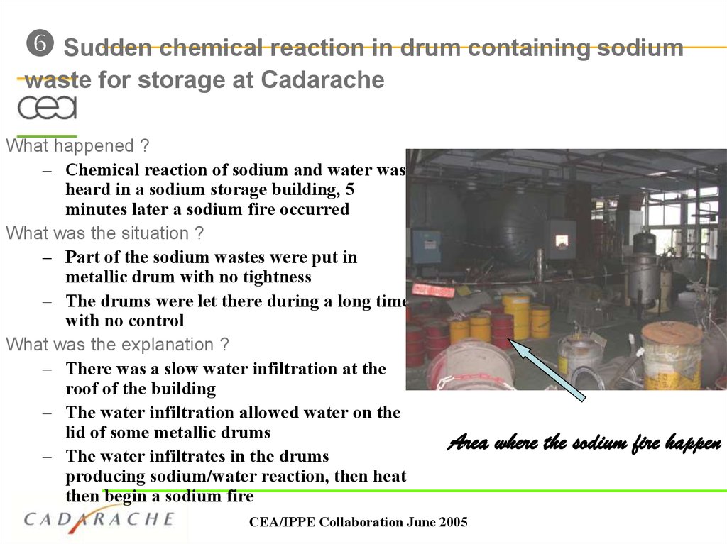 Sudden chemical reaction in drum containing sodium waste for storage at Cadarache