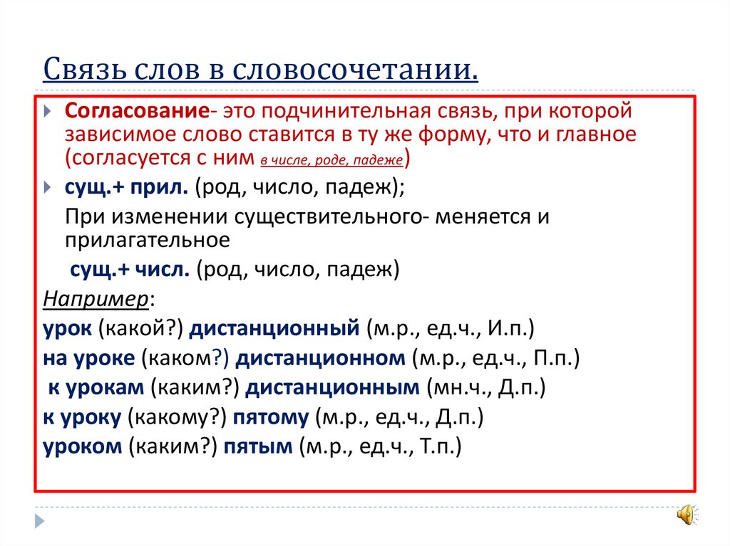 Типы связи слов в словосочетании упражнения