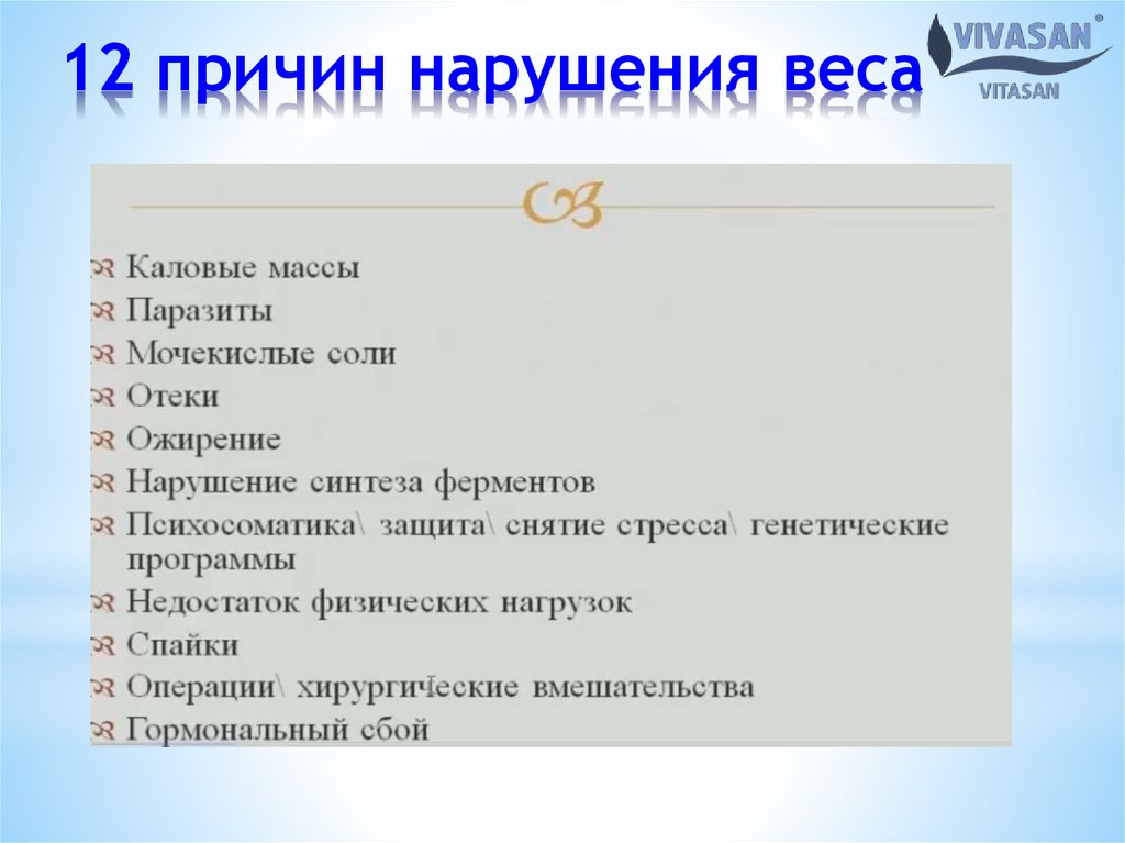 12 причин нарушения веса