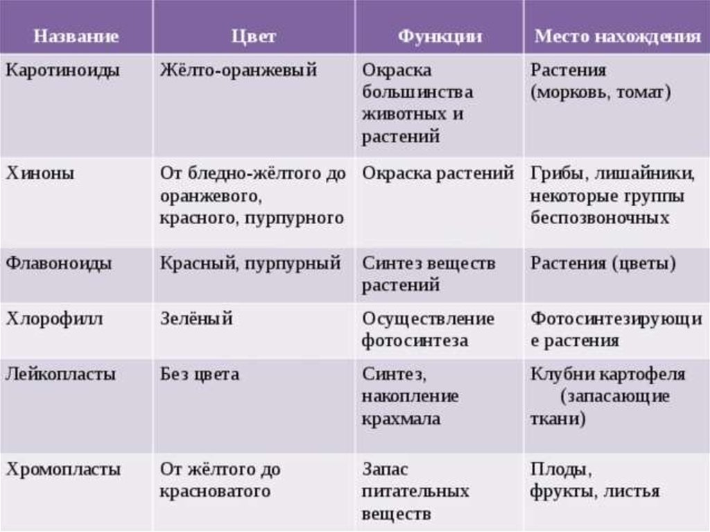 Функция цвет. Пигменты растений таблица. Названия пигментов растений. Функции пигментов растений.