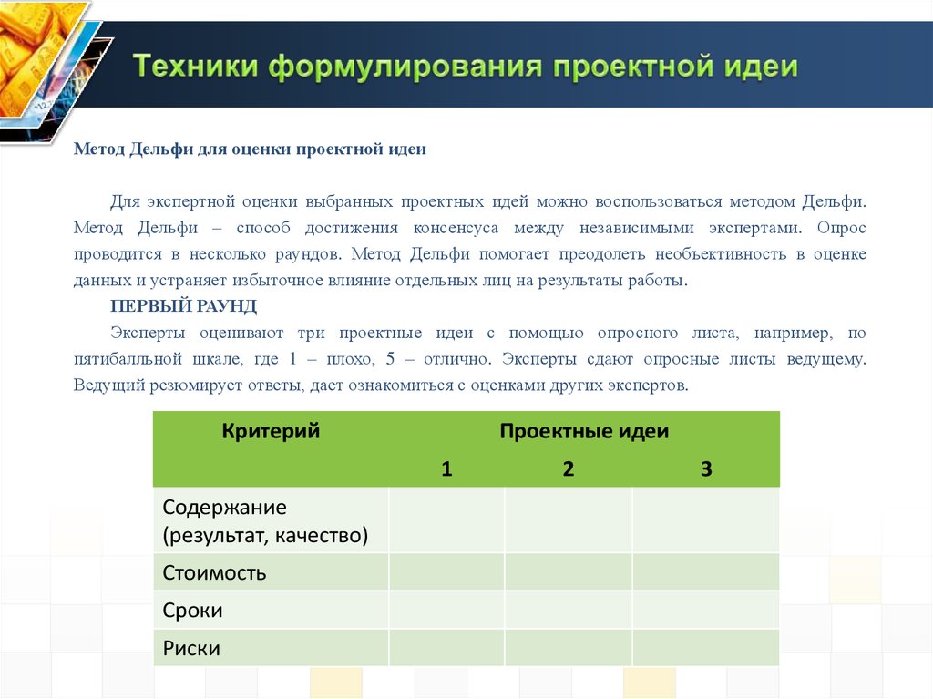 Метод экспертной оценки дельфи. Техники оценки проектной идеи. Метод Дельфи экспертных оценок. Техники формулирования проектной идеи. Метод Дельфи для оценки проектной идеи.