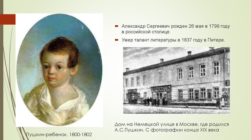 Жизнь детства пушкина. Дом на немецкой улице в Москве где родился а.с.Пушкин. Дом в котором родился Пушкин.