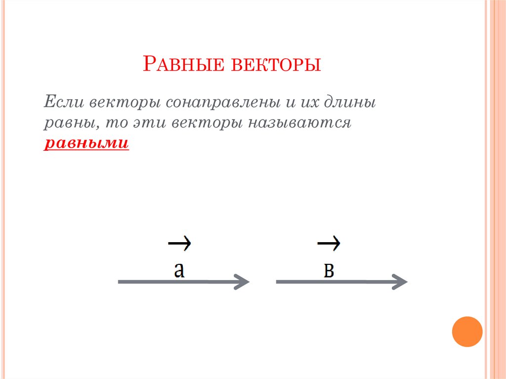 Равные векторы. Определение равных векторов. Изображение равных векторов. Равные векторы примеры.