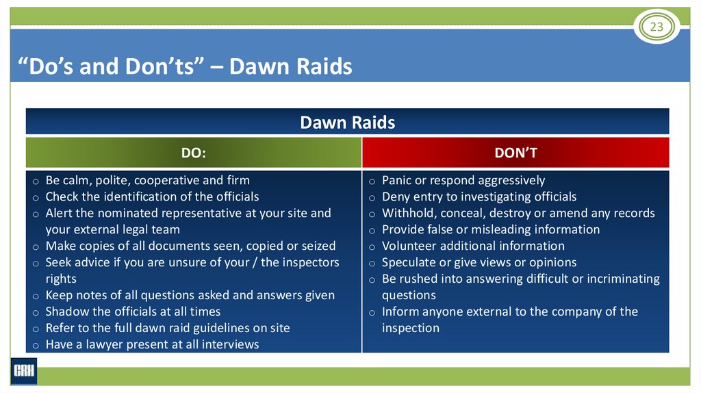 “Do’s and Don’ts” – Dawn Raids