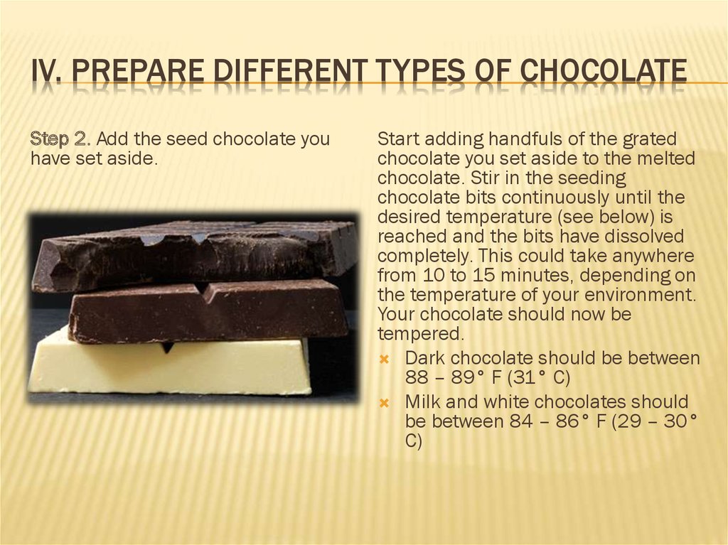 IV. Prepare different types of Chocolate