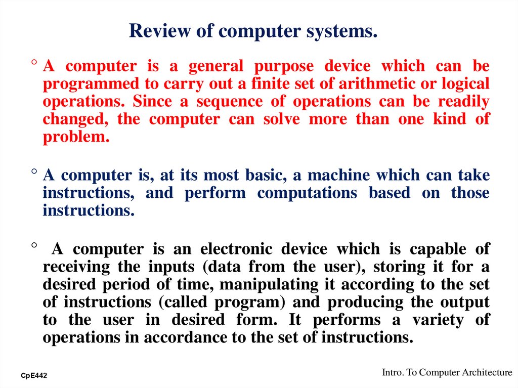 Review of computer systems.