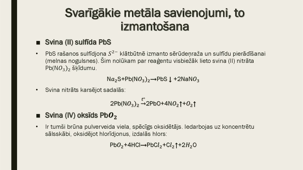 Svarīgākie metāla savienojumi, to izmantošana