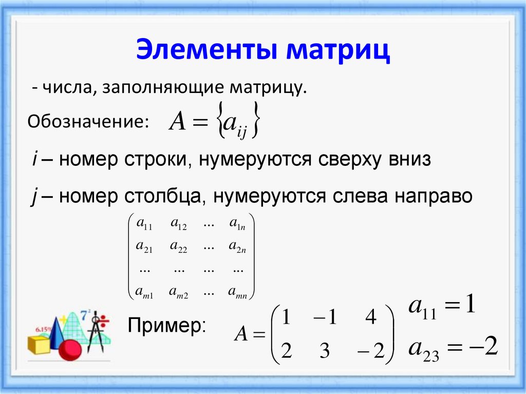 Как найти 4 элемент в матрице. Нумерация элементов в матрице. Компоненты матрицы. Элементы матрицы в математике.