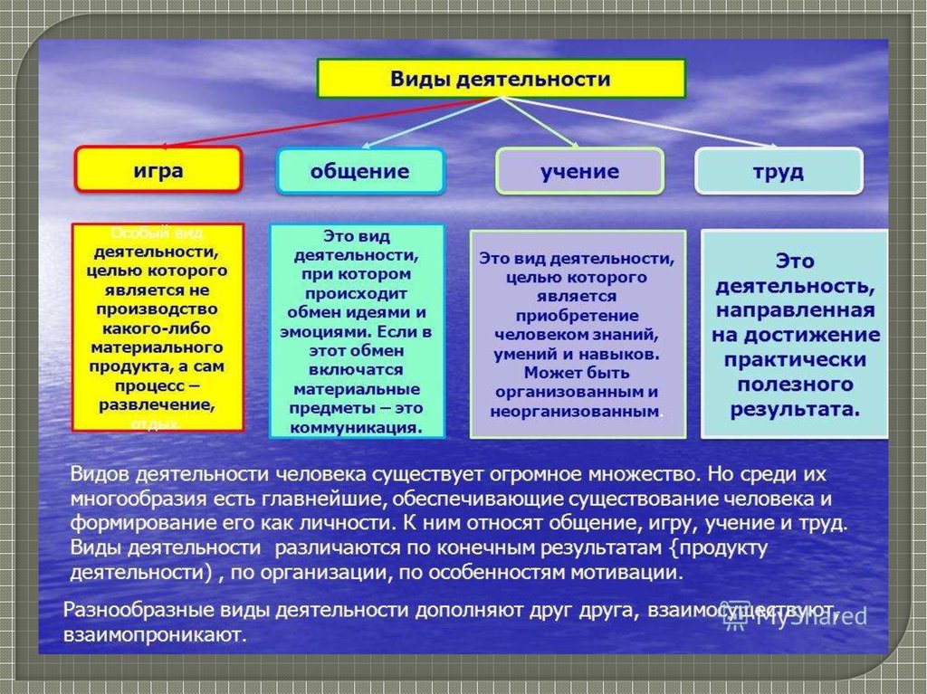 Какой вид деятельности не указан в схеме виды деятельности