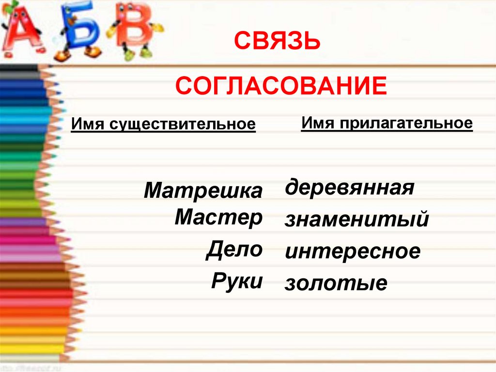 Связь прилагательного с существительным 3 класс