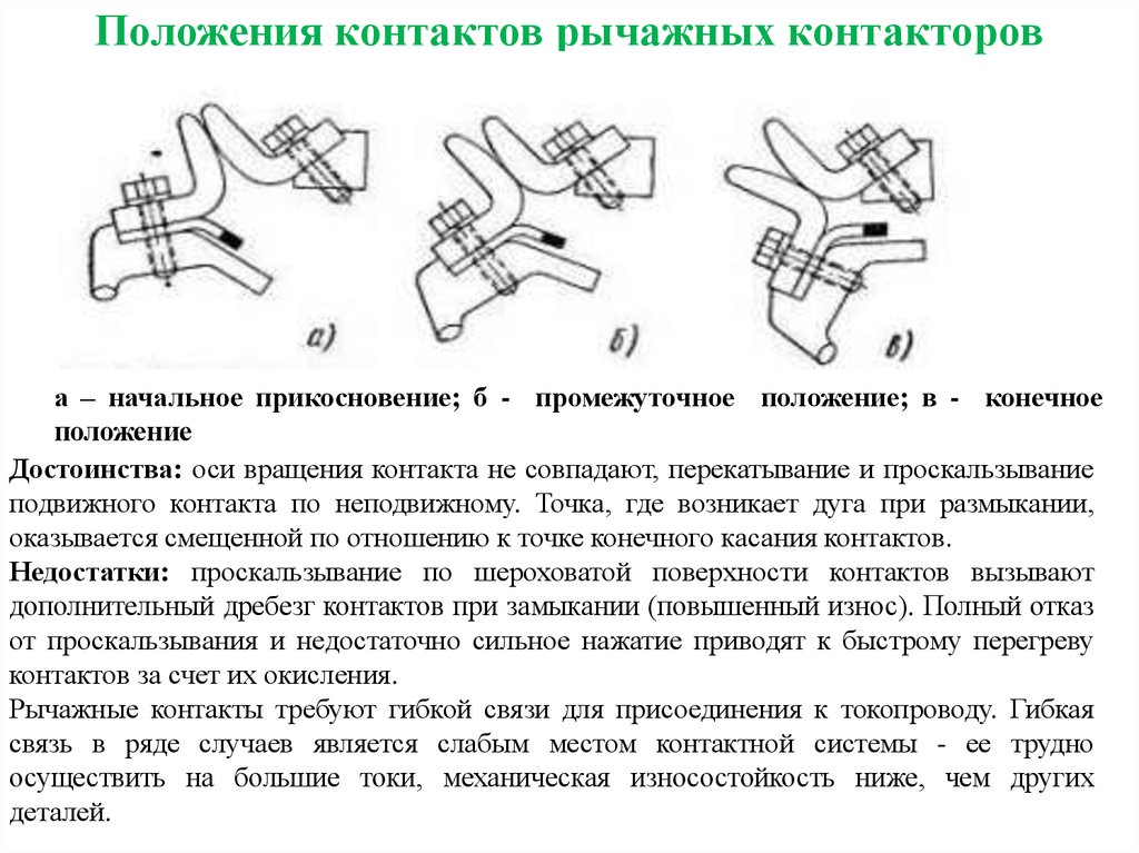 Промежуточное положение. Рычажный контактный узел. Контакты положения контактора. Рычажный контактный узел с перекатывающимися контактами. Подвижные контакты контактного устройства.