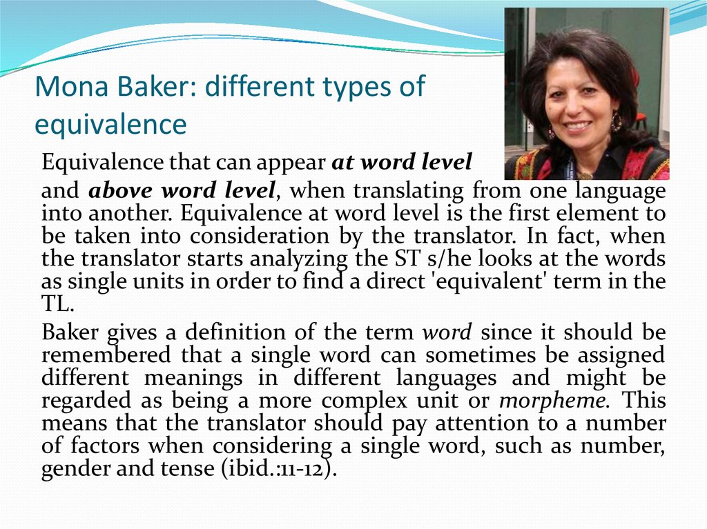 Mona Baker: different types of equivalence