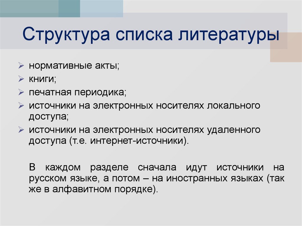 Структура списков. Структура списка литературы. Источники периодических изданий это. Источники на электронных носителях локального доступа;. 6. Структура списка литературы.