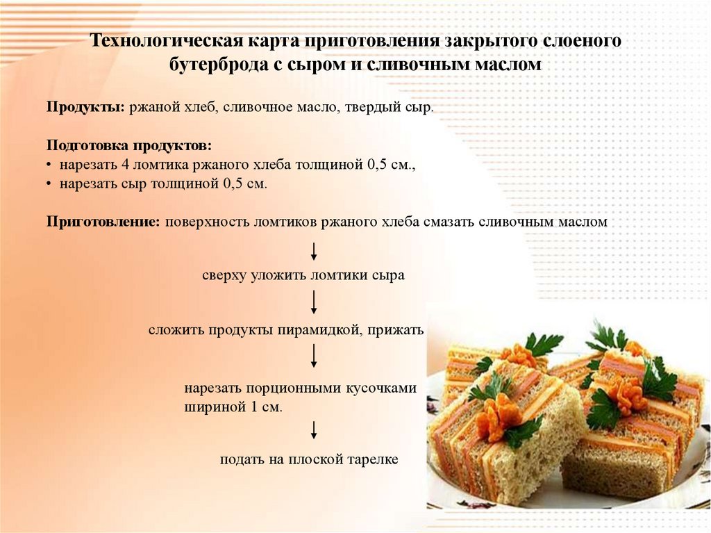 Бутерброд с маслом, порция 35 г общепит (ТК1519)