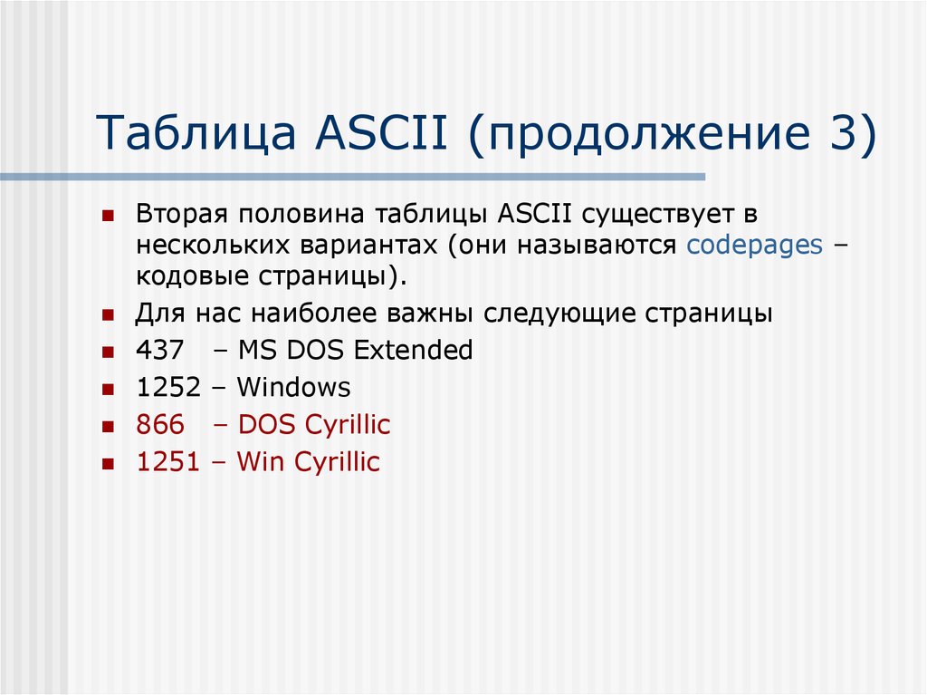 Таблица ASCII (продолжение 3)