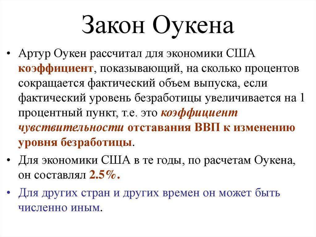 Последствия безработицы закон оукена презентация