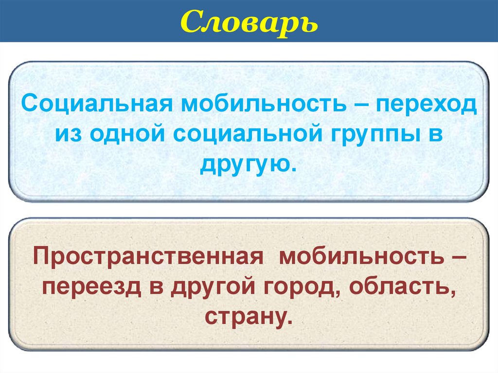 Меняющееся общество 9 класс кратко. Переход из одной социальной группы в другую. Социальный глоссарий. Социальная и пространственная мобильность это. Пространственная мобильность.