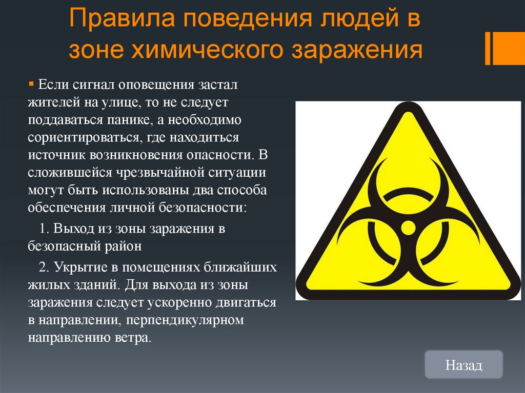 Режим воздушной опасности. Химическая опасность. Химическое заражение. Опасно радиоактивные вещества. Правила поведения и действия людей в зонах химического заражения.