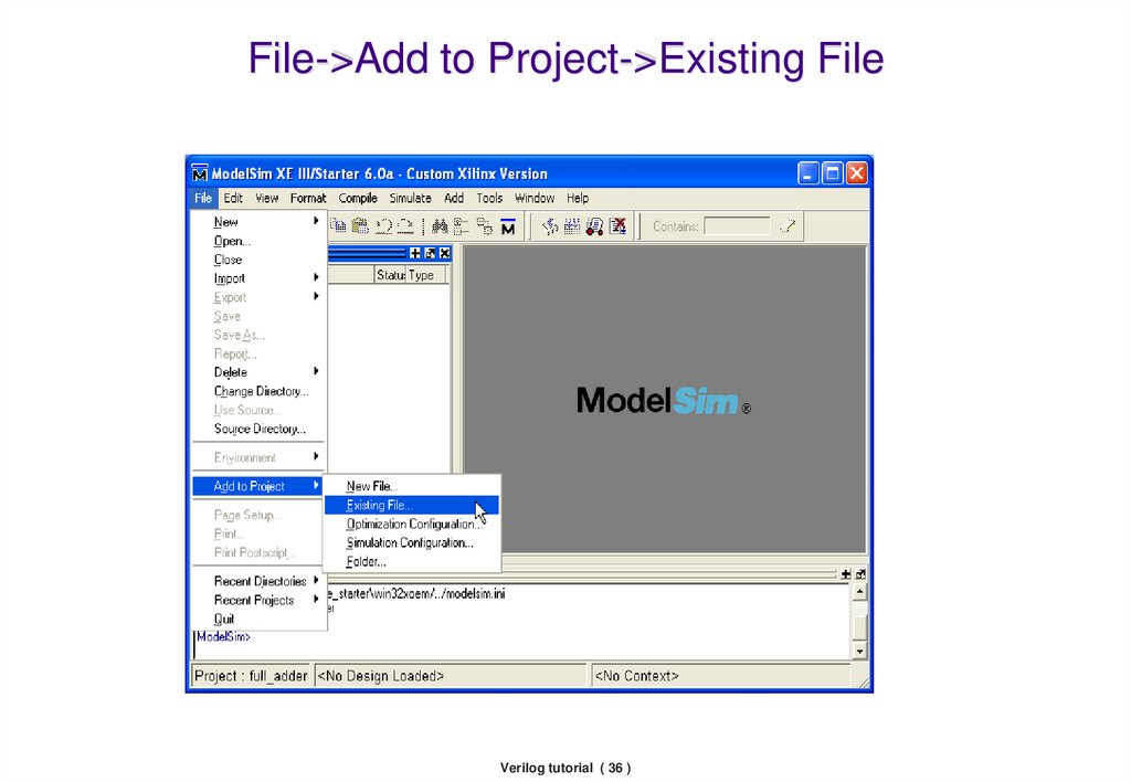 Existing project. Файл .add. Проектирование устройств в среде Verilog. Файл экзист. `__File__ Verilog.