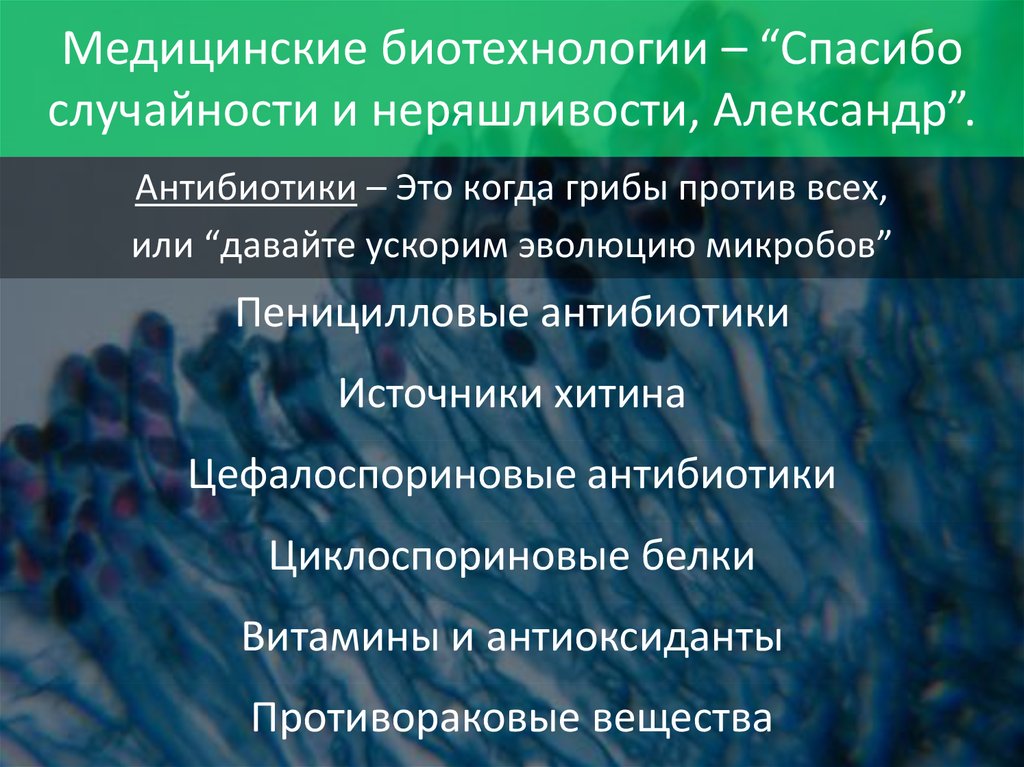 Медицинские биотехнологии – “Спасибо случайности и неряшливости, Александр”.