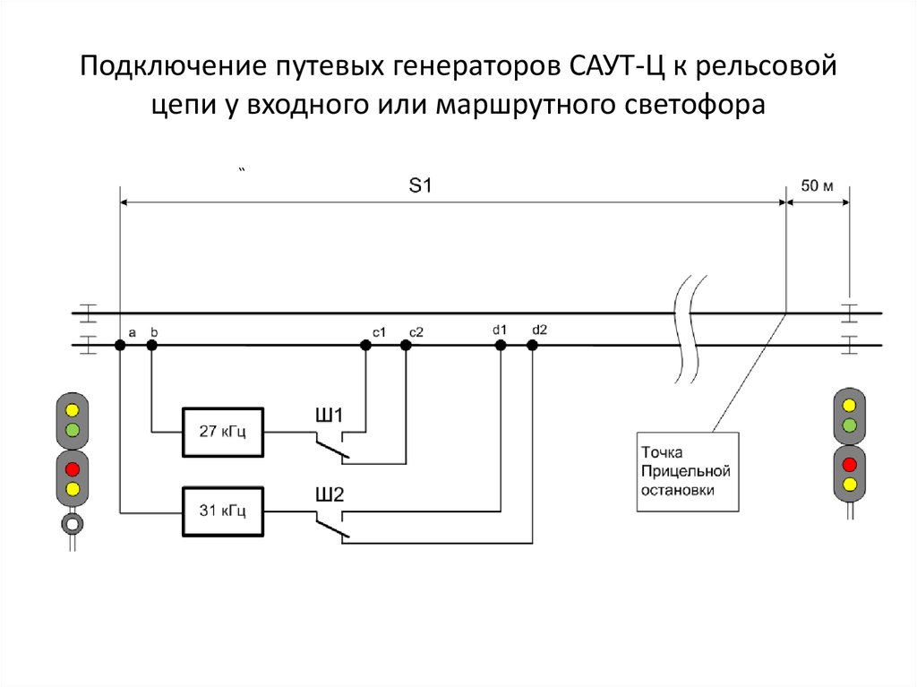 Схема включения огней входного светофора при центральном питании