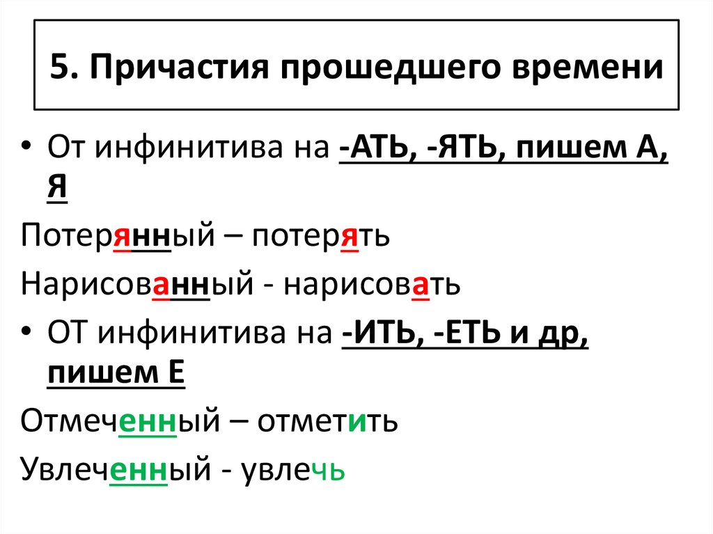 Страдательные причастия прошедшего времени пишется нн