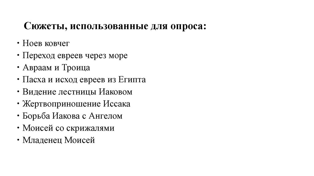 Сюжеты, использованные для опроса: