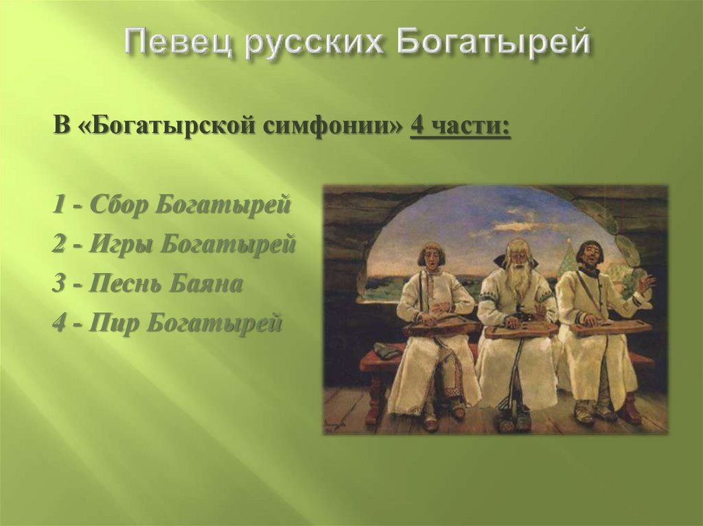 Проект на тему русские богатыри в творчестве русских художников и в богатырской симфонии бородина