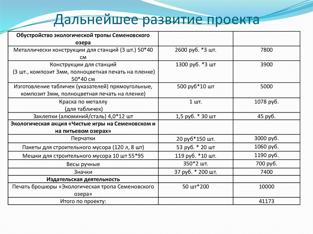 План дальнейшего развития проекта