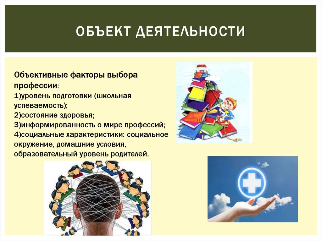 Объект деятельности. Объект деятельности это. Факторы влияющие на выбор профессии. Основные объективные выбора профессии. Основные объективный факторы в выборе профессии.