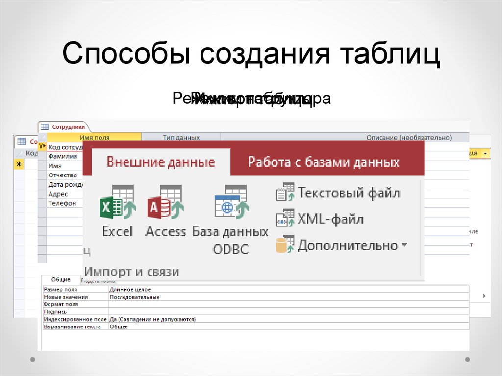 Создание база данных презентация