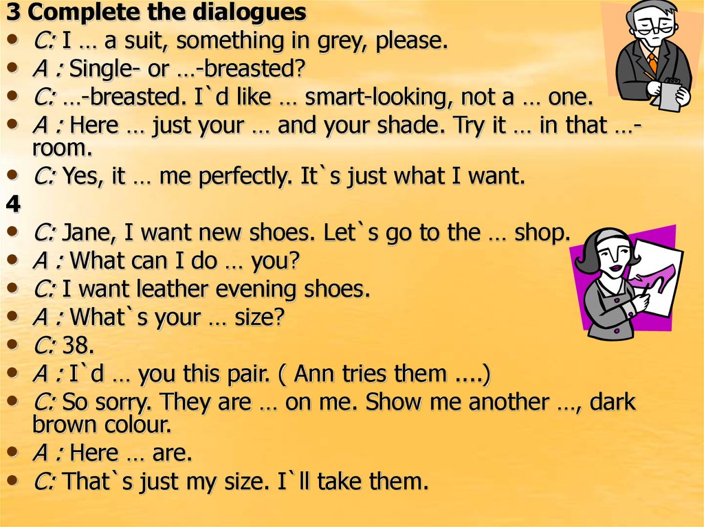 Complete the shopping dialogue
