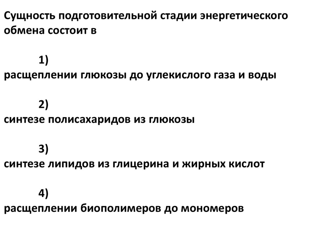 На подготовительном этапе энергетического обмена происходит расщепление