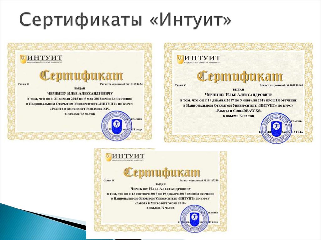 Сертификаты «Интуит»