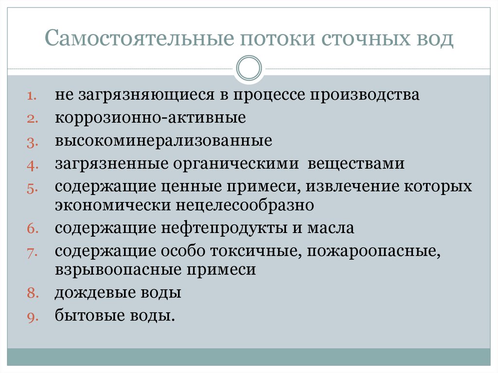 Самостоятельные потоки сточных вод