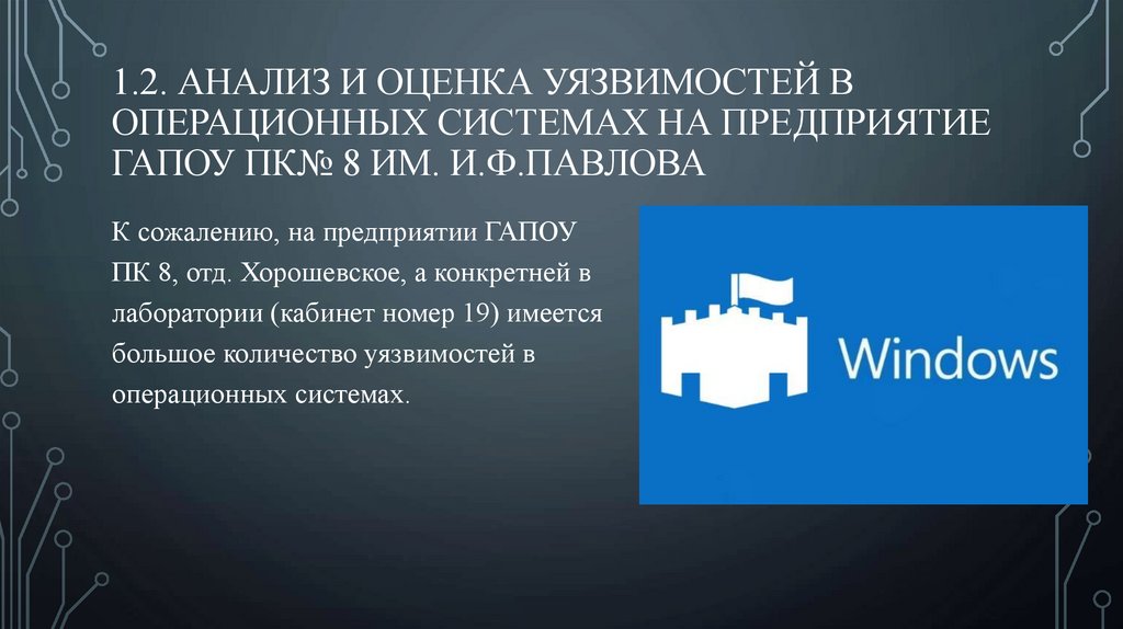 1.2. Анализ и оценка уязвимостей в операционных системах на предприятие ГАПОУ ПК№ 8 Им. И.Ф.Павлова