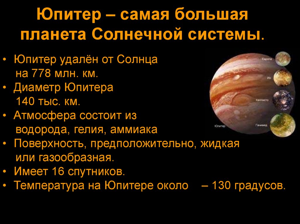 Юпитер – самая большая планета Солнечной системы.