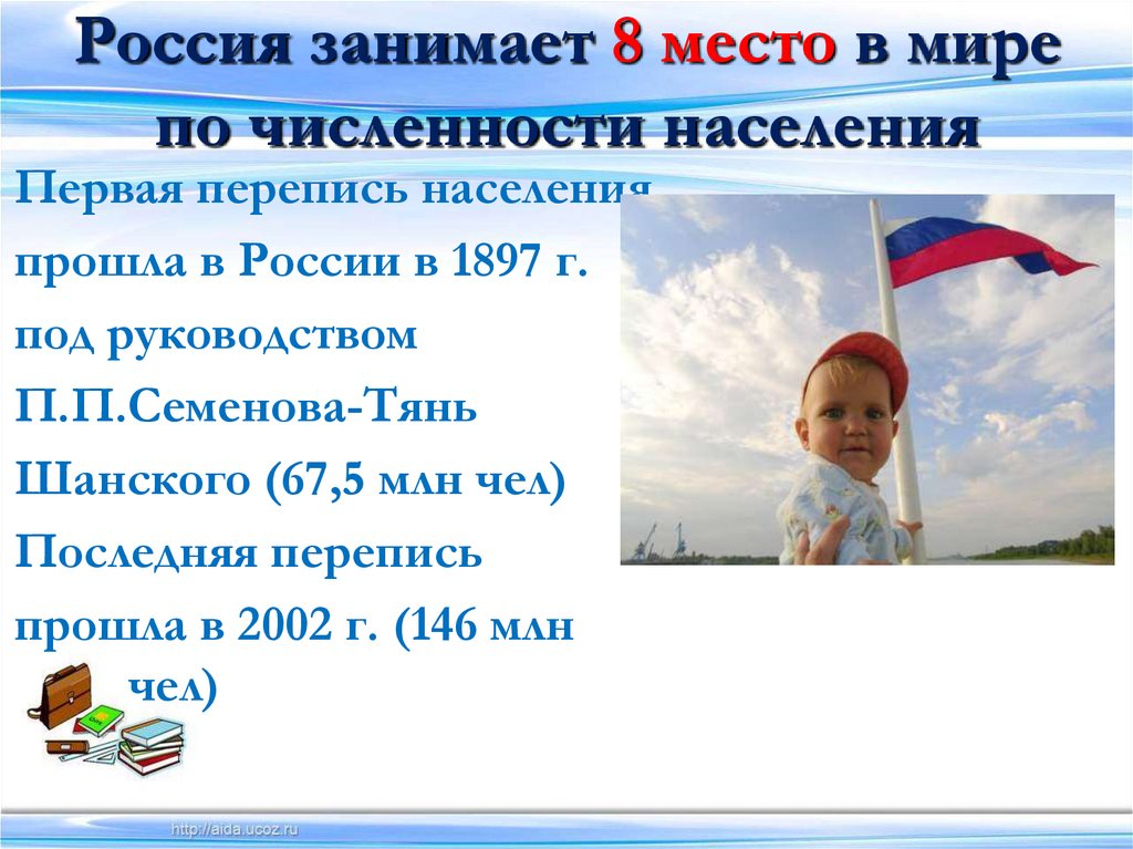 Россия занимает 8 место в мире по численности населения