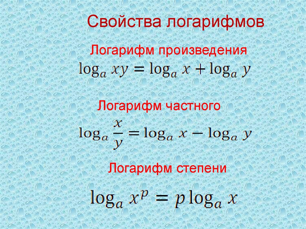 Логарифм концентрации. Логарифмы. Формулы логарифмов. Основное свойство логарифма. Свойства логарифмов.