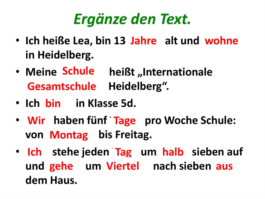 Ergänze den Text. 