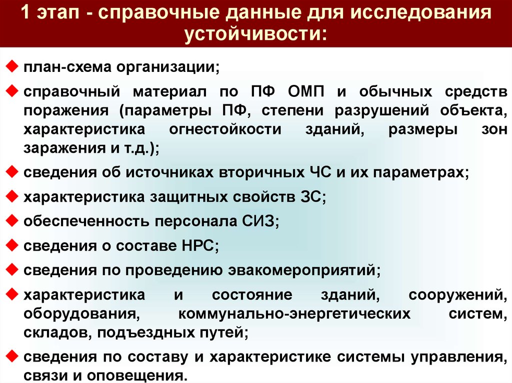 1 этап исследования. Этапы исследования устойчивости объекта. Первый этап исследования устойчивости объекта. Исходные данные для проведения оценки устойчивости объекта. Охарактеризовать 1 этап исследование устойчивости объекта.