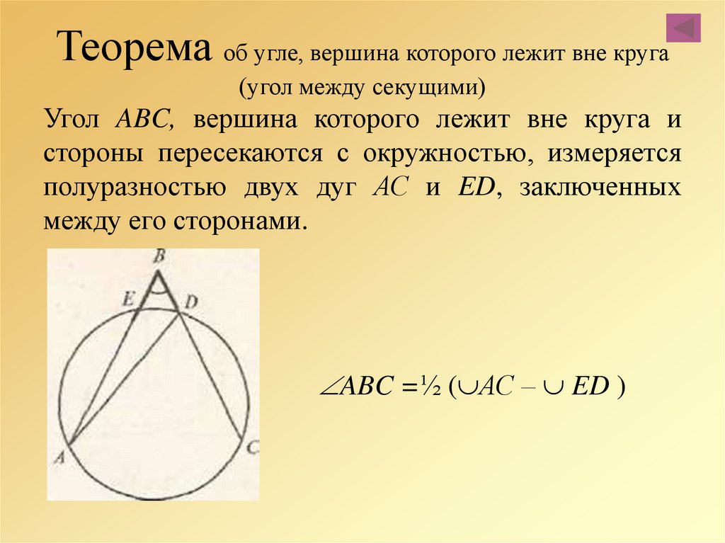 Угол лежащий вне окружности