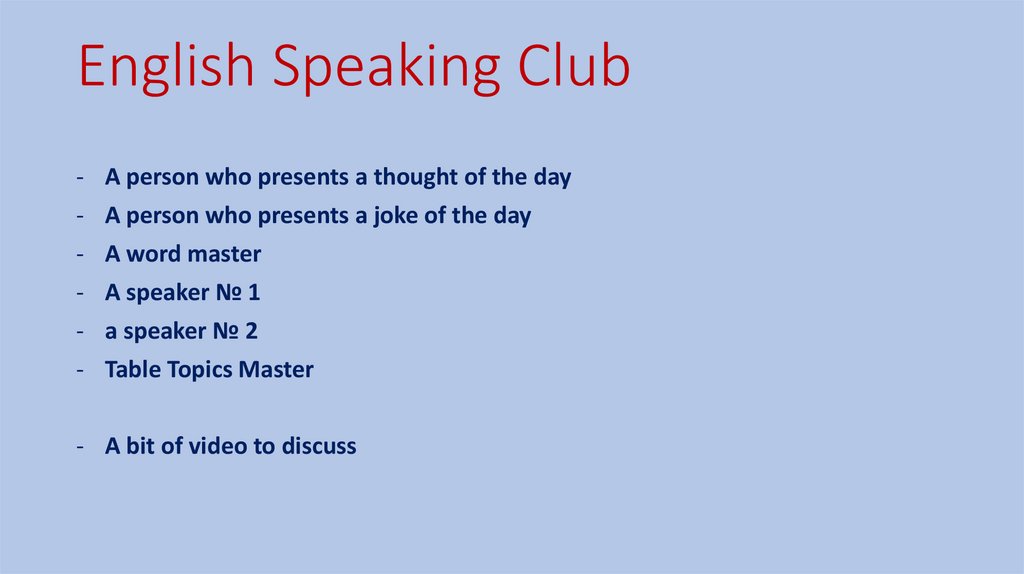 English Speaking Club Online Presentation