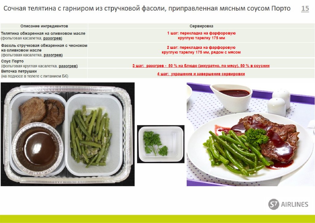 Сочная телятина с гарниром из стручковой фасоли, приправленная мясным соусом Порто