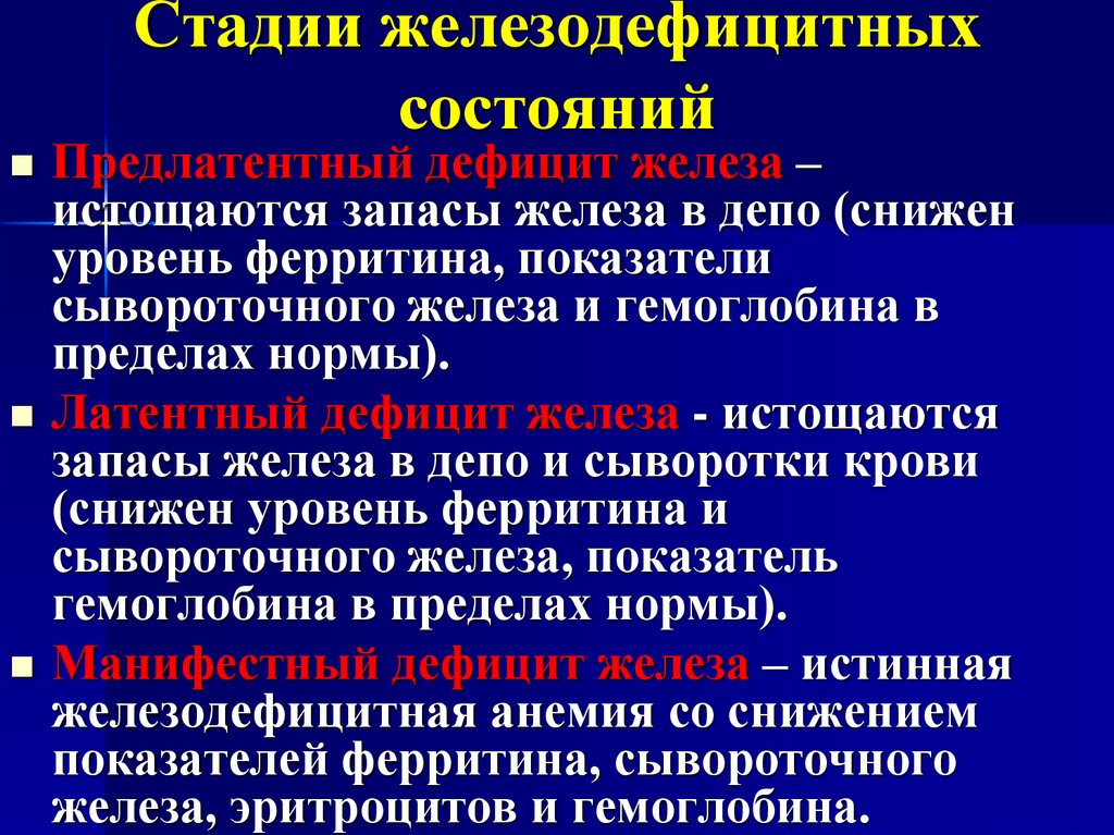 Латентный дефицит железа клинические рекомендации. Стадии развития железодефицитного состояния. Стадии развития дефицита железа. Стадии развития дефицита железа в организме. Симптомы латентного железодефицита.